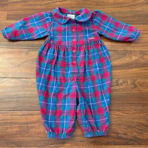 Osh Kosh B’Gosh Baby B’Gosh vintage pink/purple/teal plaid long sleeve jumpsuit